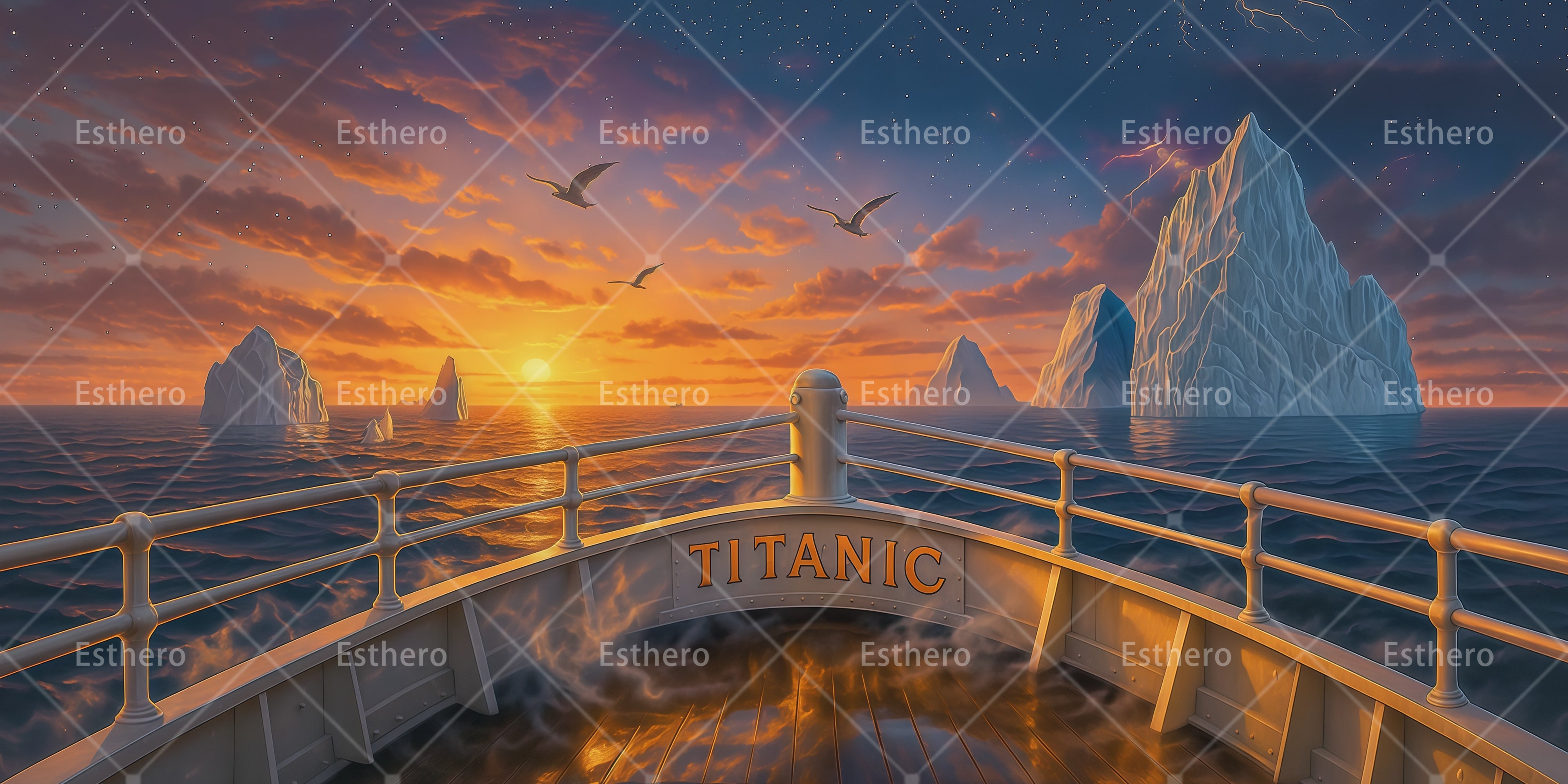 Toile de Fond de Scène Pont du Titanic au Coucher du Soleil RR66-T61