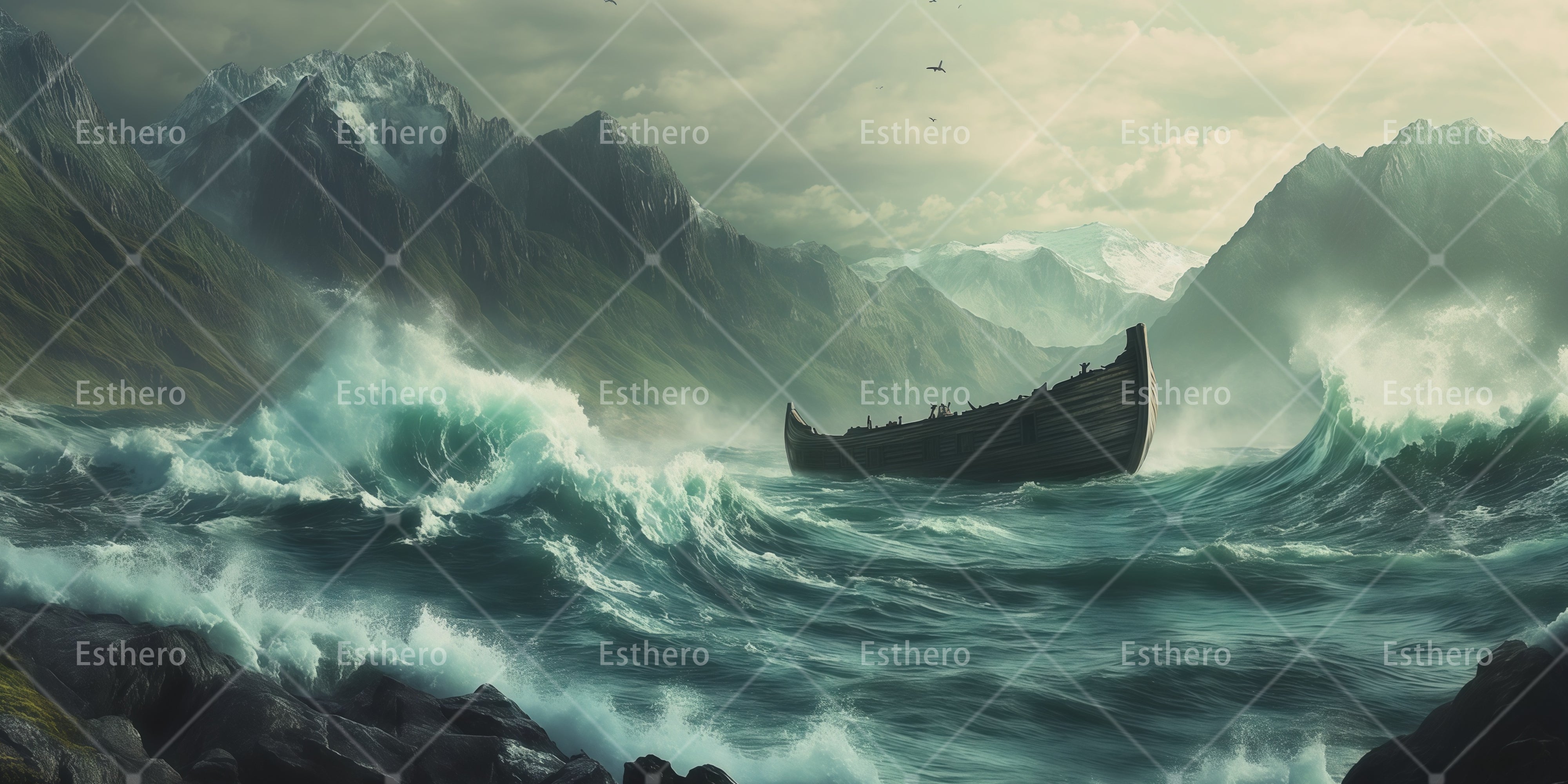 Décor professionnel Voyage de l’Arche de Noé sous la tempête RR66-T82