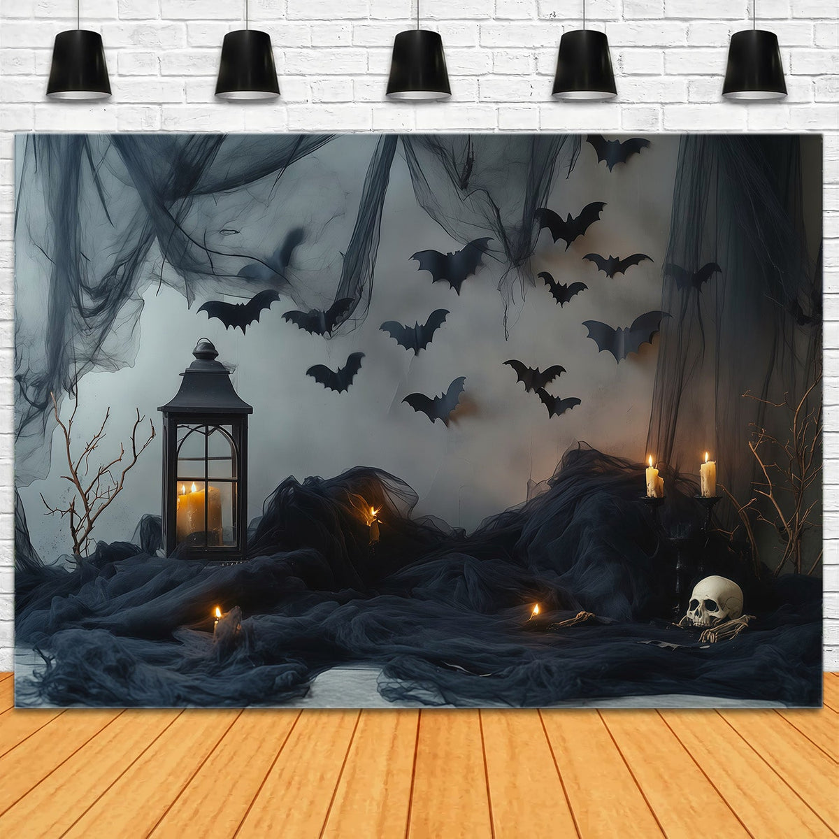 Décor Photo D'Halloween Chauve-Souris Sombre Bougies Rideaux Décor Photo D'Halloween À Faire Soi-Même RR67-100