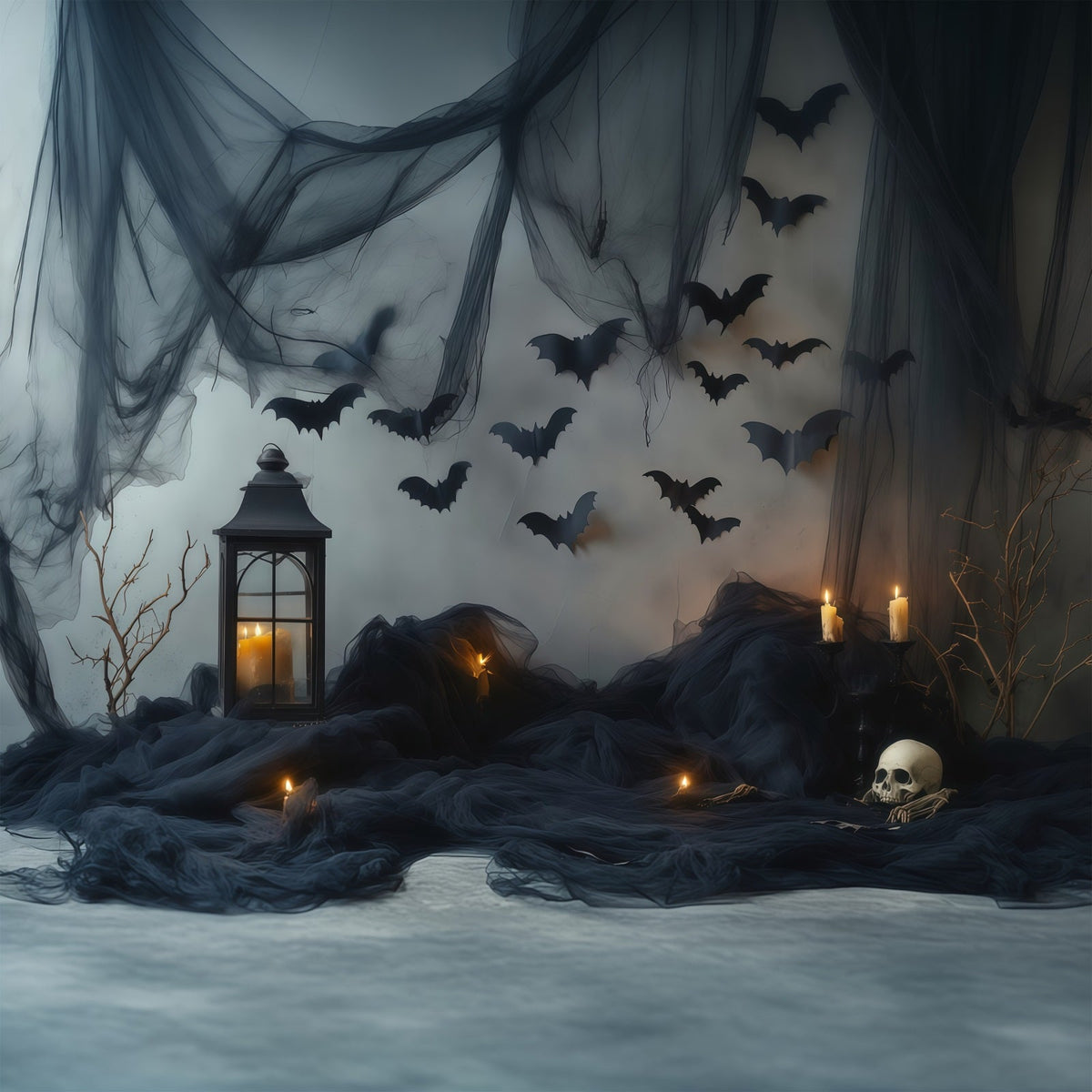 Décor Photo D'Halloween Chauve-Souris Sombre Bougies Rideaux Décor Photo D'Halloween À Faire Soi-Même RR67-100