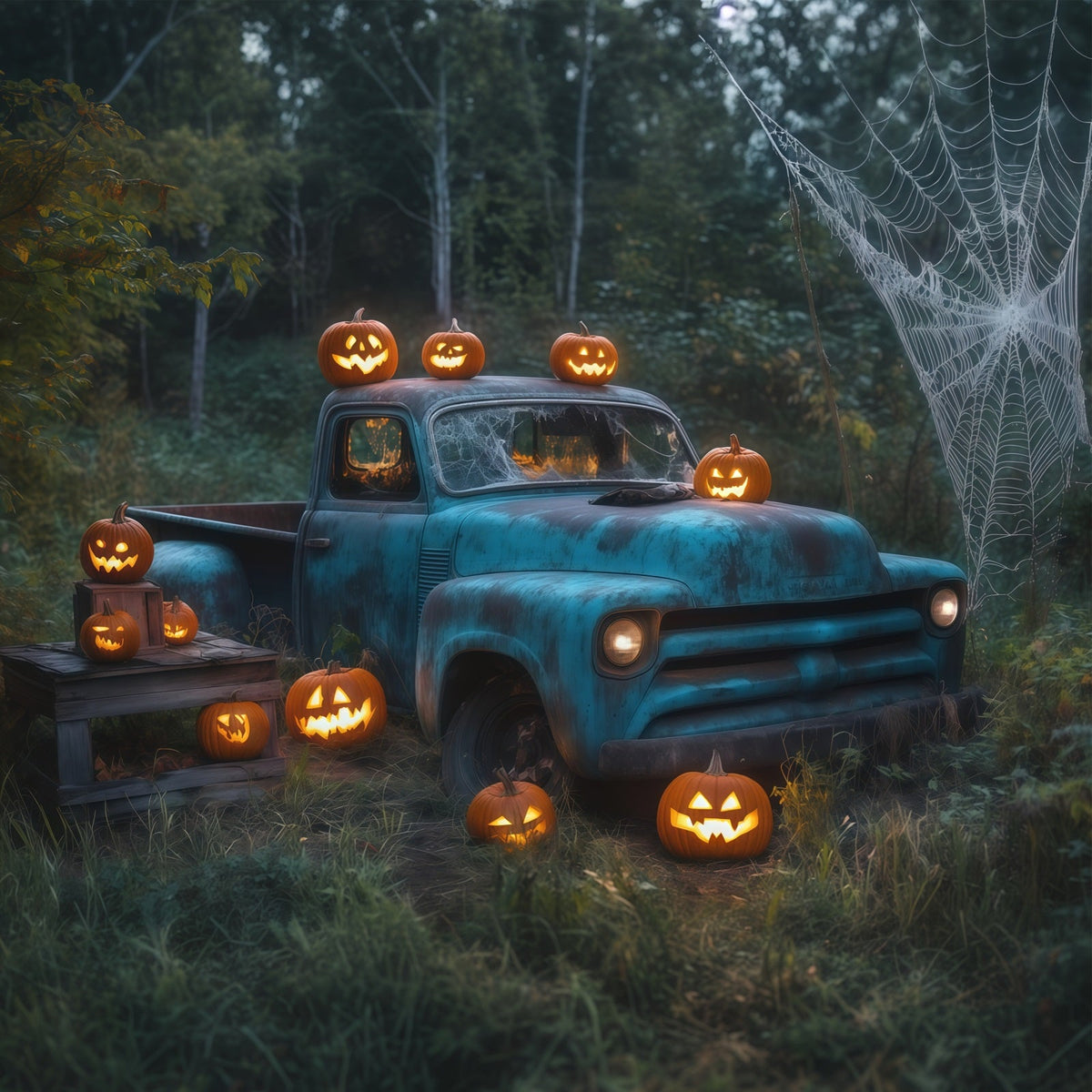 Décor De Noël Extérieur Pour Halloween Camion Vintage Citrouille Toile D'Araignée Décor RR67-109