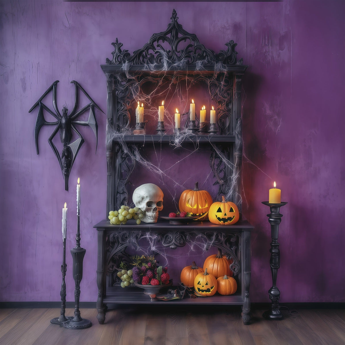 Décors Sur Le Thème D'Halloween Étagère Avec Bougie Violette Et Crâne Idées De Décors D'Halloween RR67-55