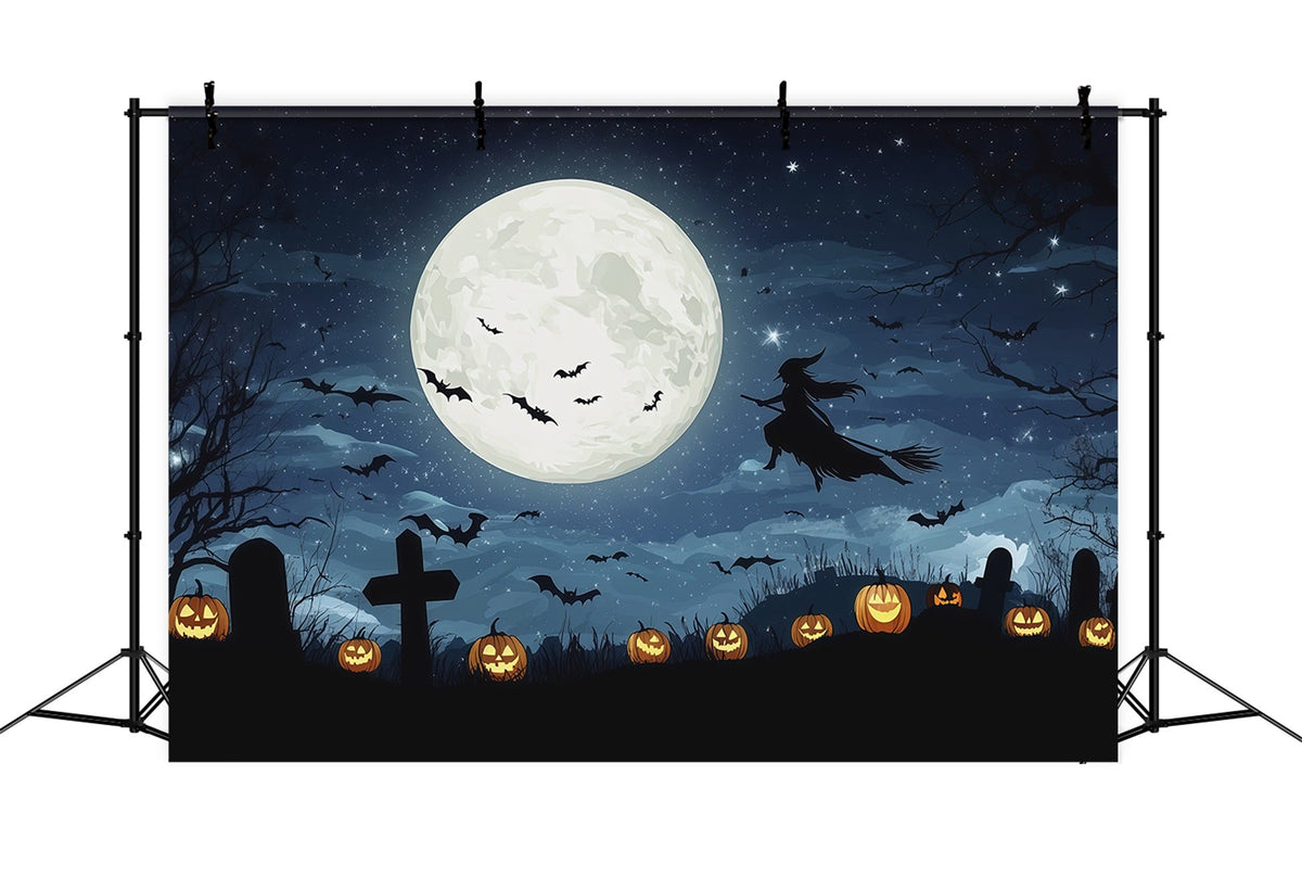 Décor De Lune D'Halloween Cimetière De Sorcières Au Clair De Lune Citrouilles Décors Photo D'Halloween RR67-58