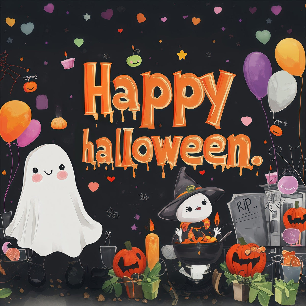 Décors Pour Fête D'Halloween Fantômes Et Sorcières Mignons Fond Pour Photomaton D'Halloween RR67-7