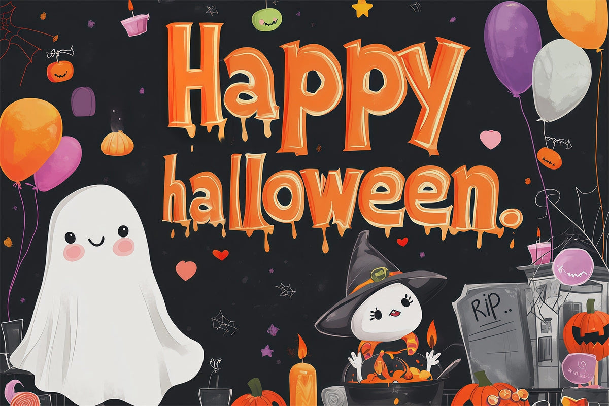 Décors Pour Fête D'Halloween Fantômes Et Sorcières Mignons Fond Pour Photomaton D'Halloween RR67-7