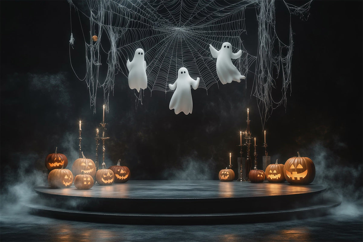 Décor De Scène D'Halloween Avec Toile D'Araignée Fantôme Et Citrouille Décors Photographiques D'Halloween RR67-85