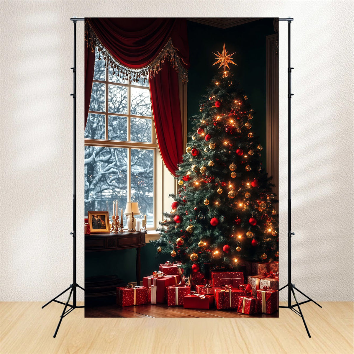 Décor Photo Sapin De Noël Lumière Lumineuse D'Un Sapin À La Fenêtre Décor De Noël RR68-61