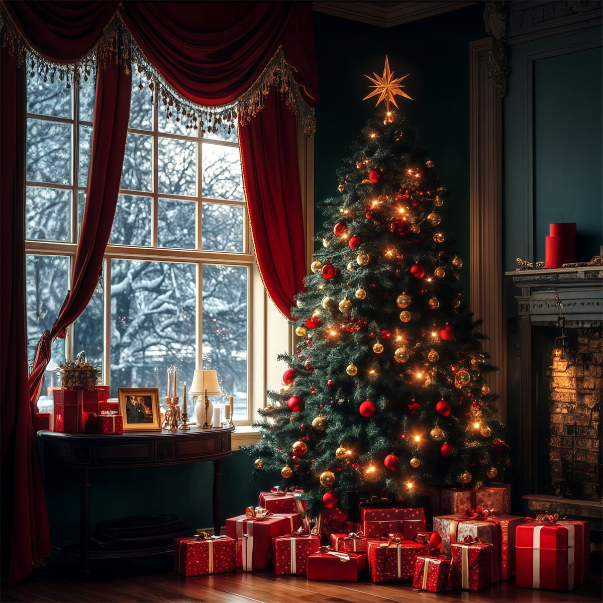 Décor Photo Sapin De Noël Lumière Lumineuse D'Un Sapin À La Fenêtre Décor De Noël RR68-61