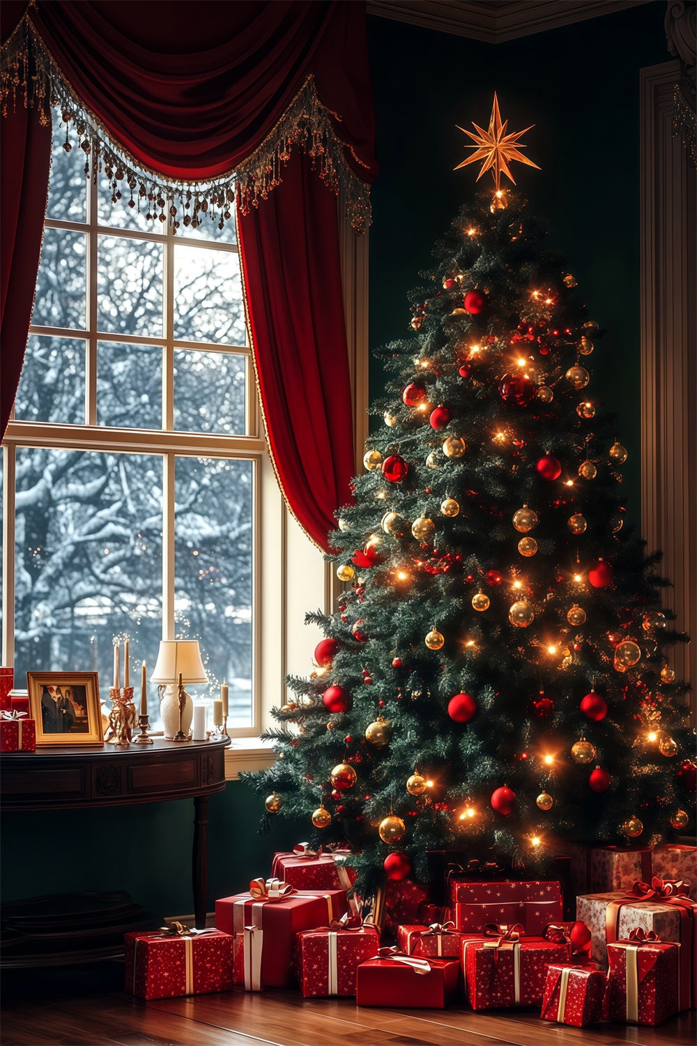 Décor Photo Sapin De Noël Lumière Lumineuse D'Un Sapin À La Fenêtre Décor De Noël RR68-61