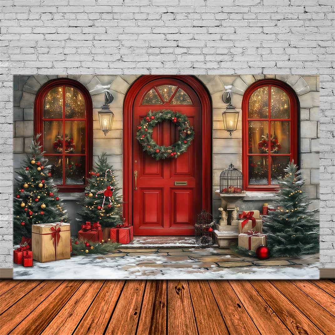 Décor De Porte De Noël Entrée De La Couronne De La Porte Rouge Décors Photo De Noël RR68-64