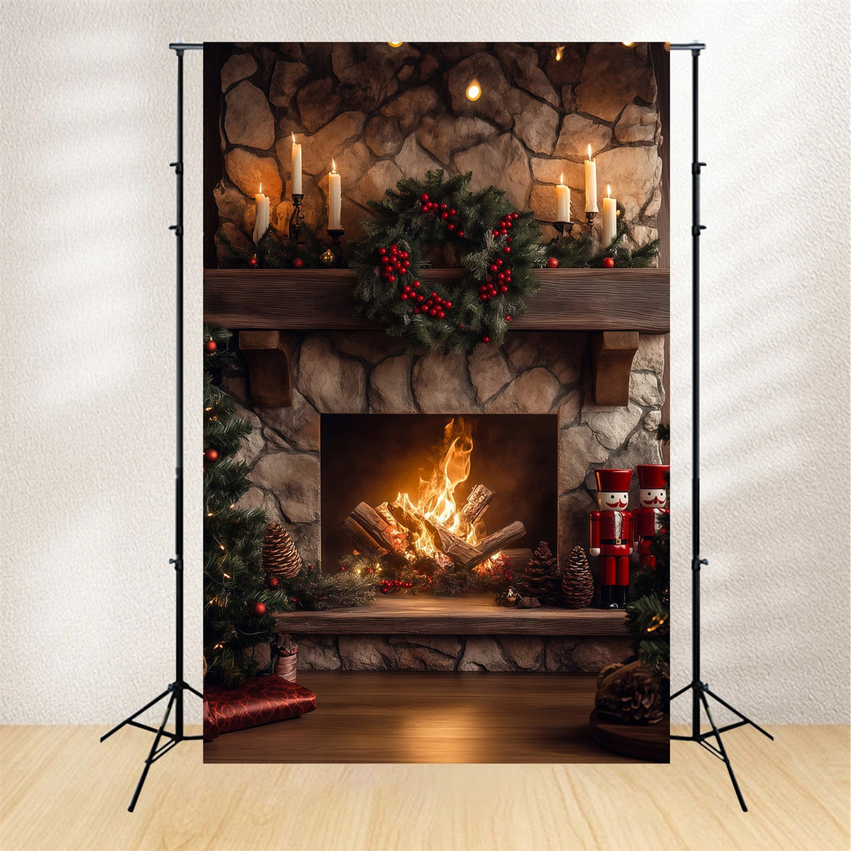 Décors De Cheminée De Noël Guirlande De Pierres Lumineuse Décor Photographique De Noël RR68-66