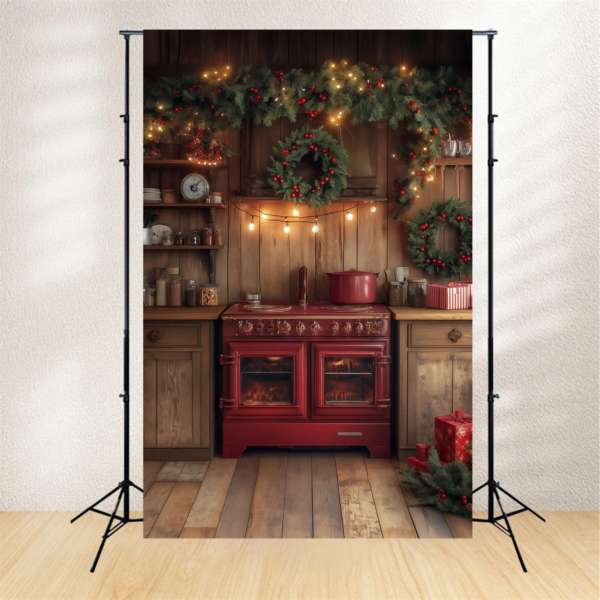 Décor De Cuisine De Noël Décoration De Guirlande De Sapin Décors Photographiques De Noël RR68-68