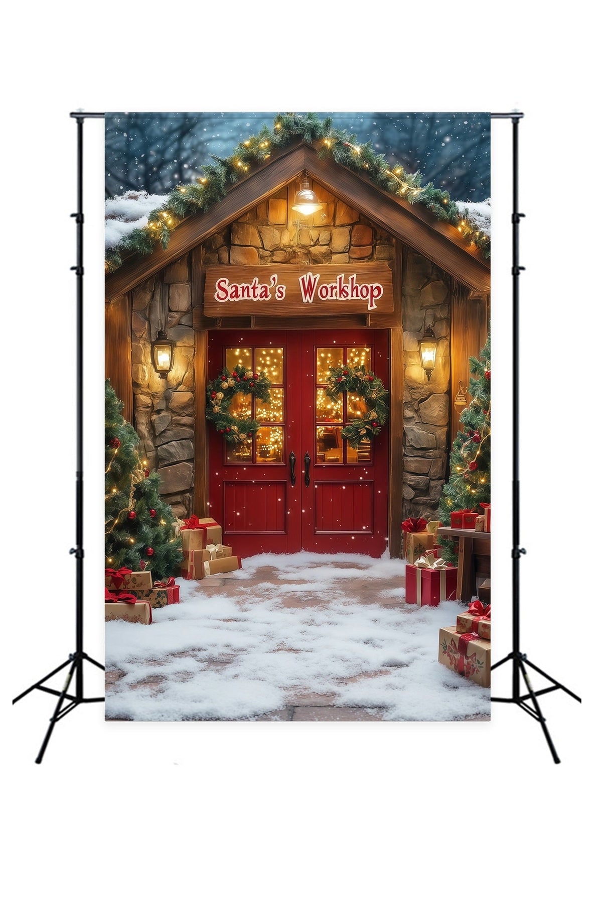 Décor De Magasin De Noël Entrée De L'Atelier Du Père Noël Décors Photographiques De Noël RR68-76