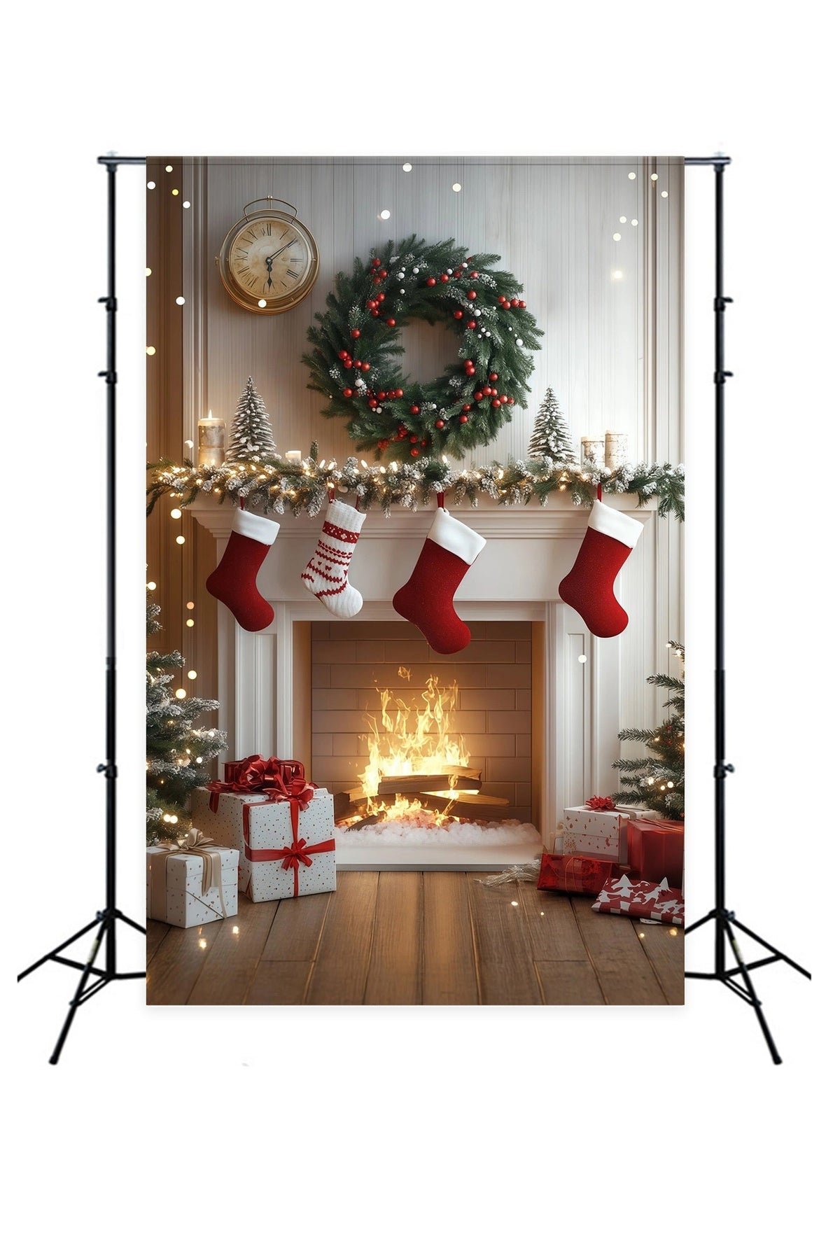 Fond Blanc De Noël Chaussettes Douillettes Pour Cheminée Décors De Noël Pour Photos RR68-84
