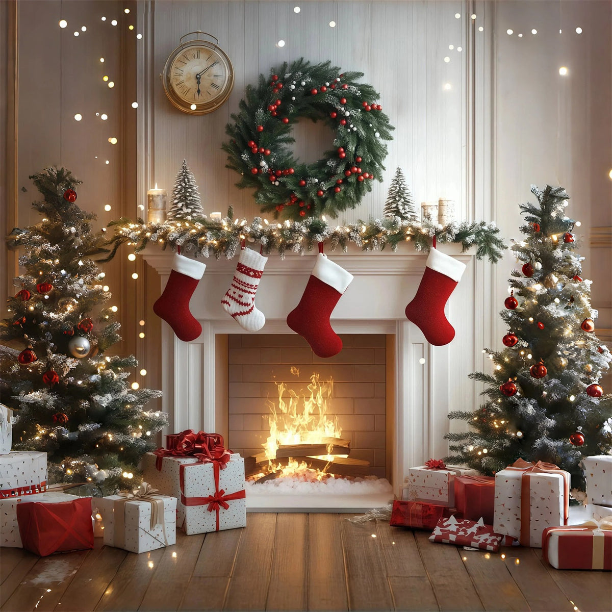 Fond Blanc De Noël Chaussettes Douillettes Pour Cheminée Décors De Noël Pour Photos RR68-84