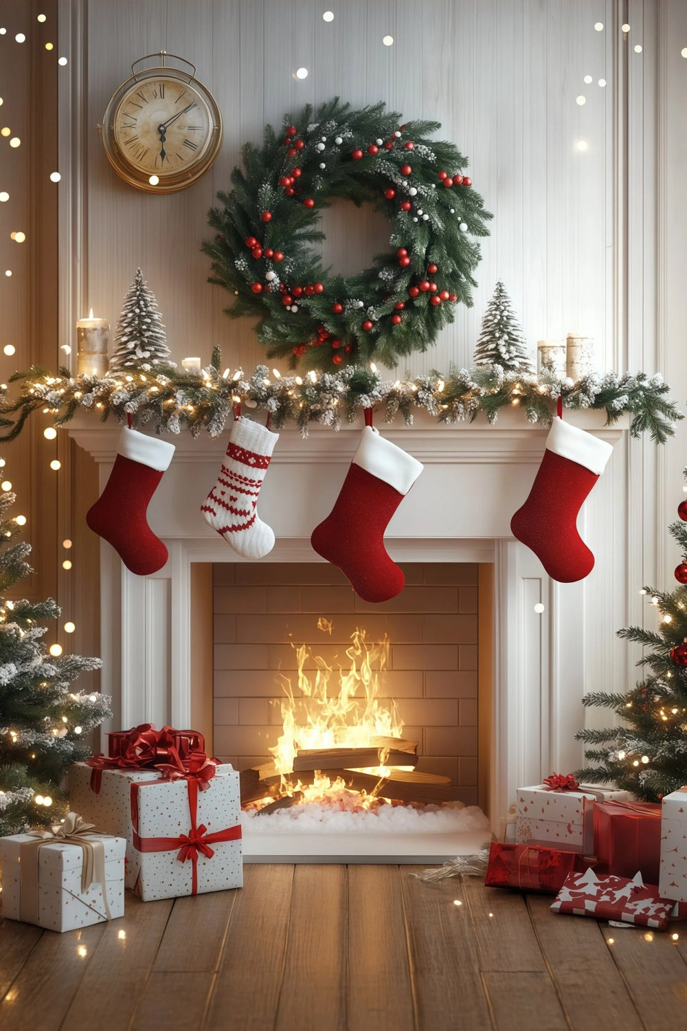Fond Blanc De Noël Chaussettes Douillettes Pour Cheminée Décors De Noël Pour Photos RR68-84