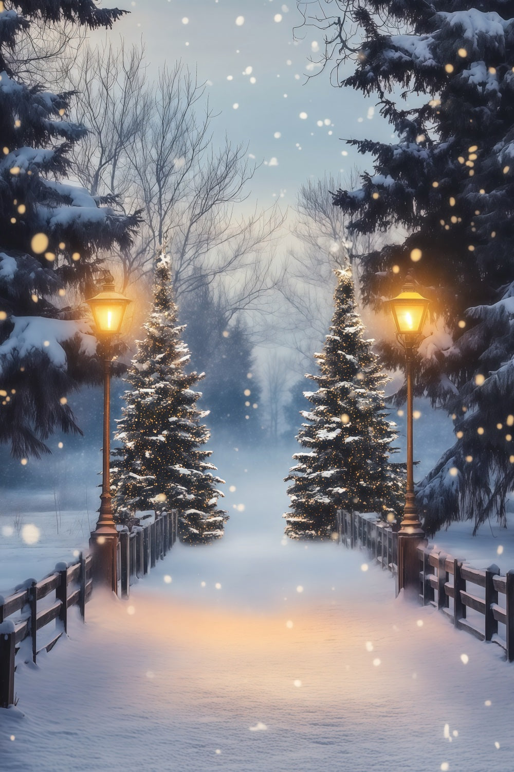 Forêt De Noël En Toile De Fond Pont De La Lanterne De Snowy Pine Décor De Noël Pour Studio RR68-86