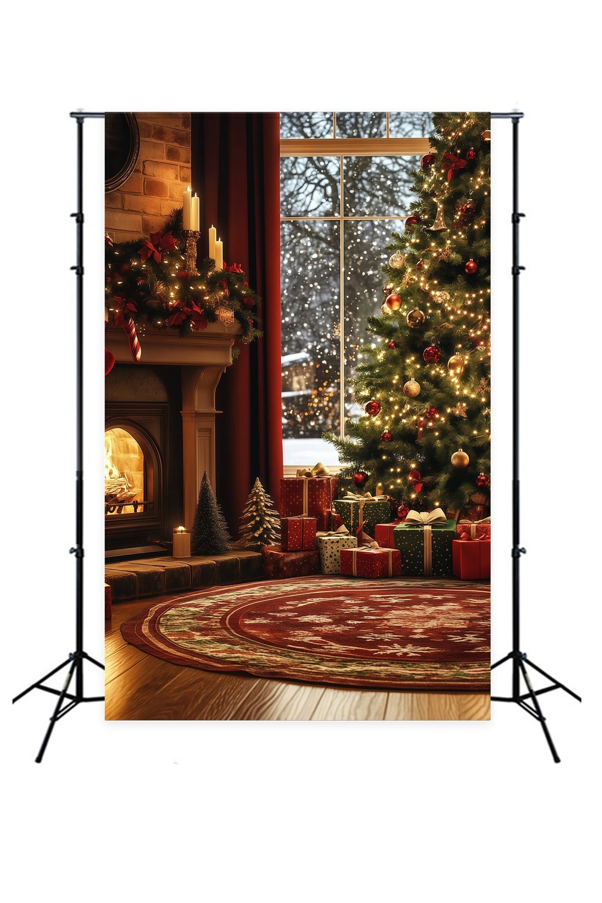 Décor De Noël Chaleureux Coin Cheminée Fenêtre Arbre Décors De Noël Pour Studio RR68-87