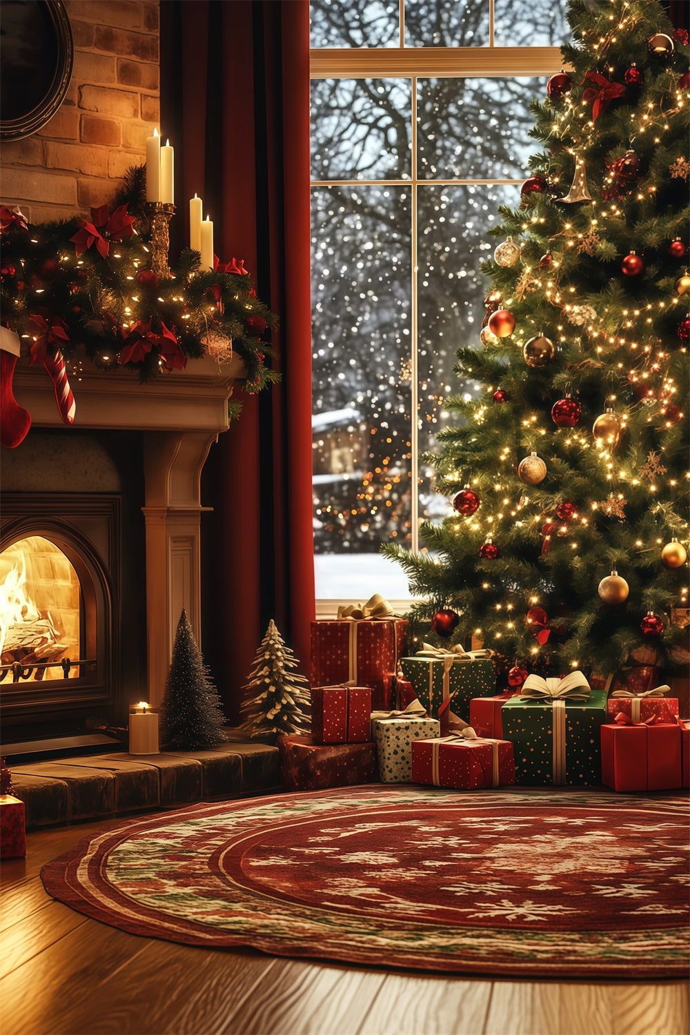 Décor De Noël Chaleureux Coin Cheminée Fenêtre Arbre Décors De Noël Pour Studio RR68-87