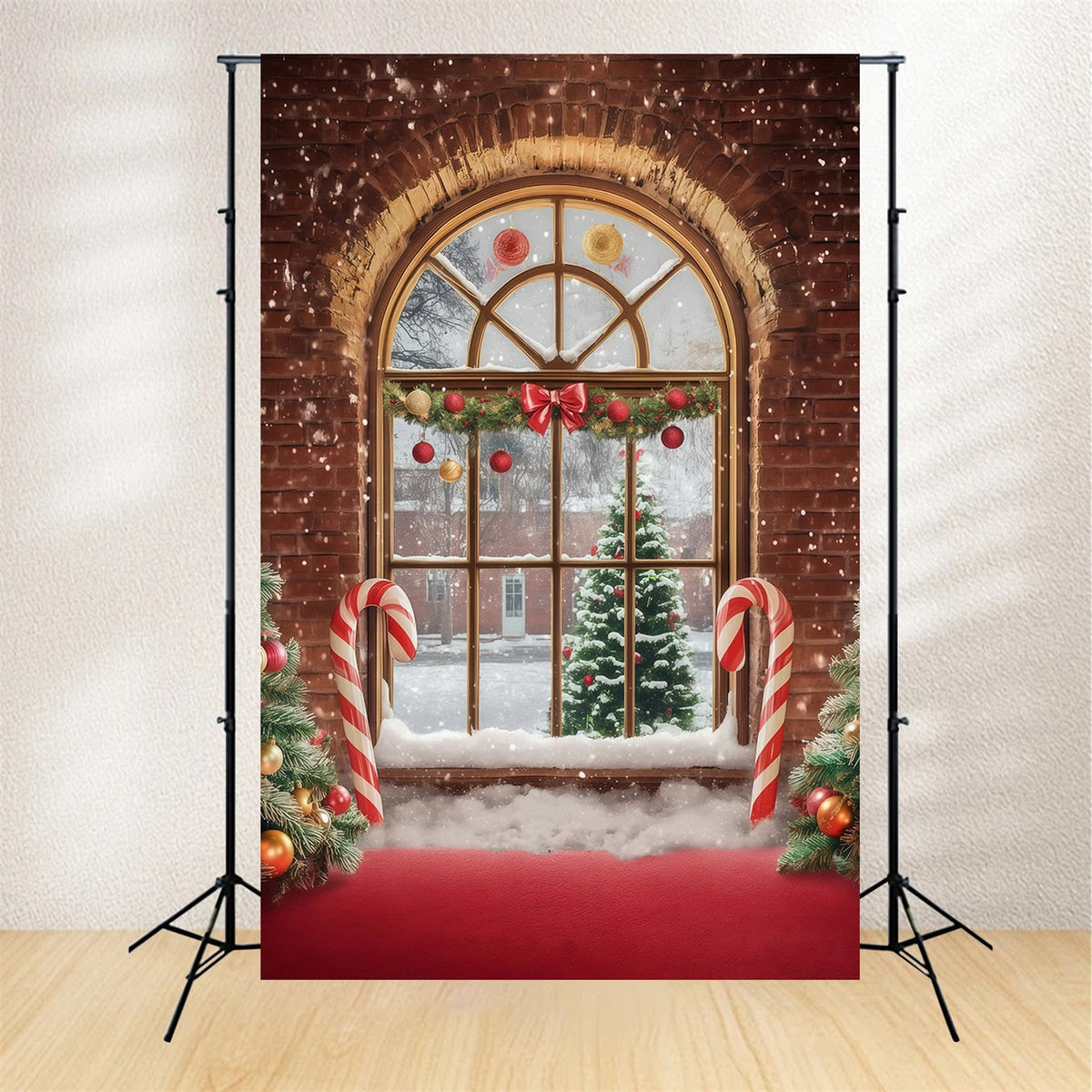Décor De Vitrine De Noël Arbre À Bonbons En Briques Fond Mural De Noël RR68-88
