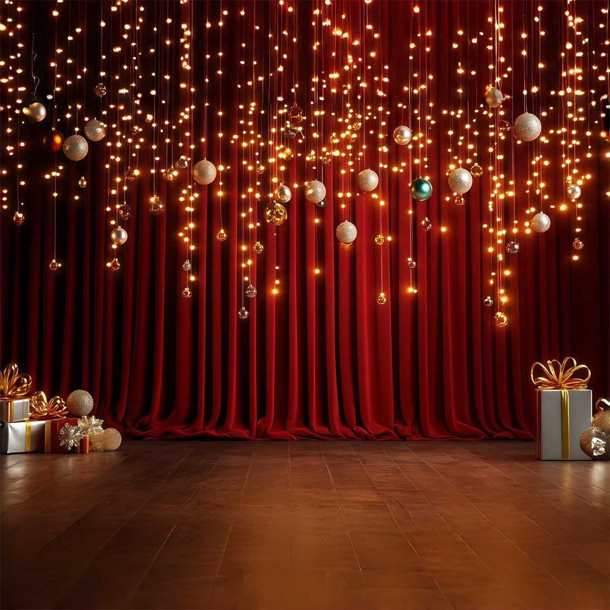 Décors De Scène De Noël Rideau De Boules Dorées Scintillantes Décor Intérieur De Noël RR68-90
