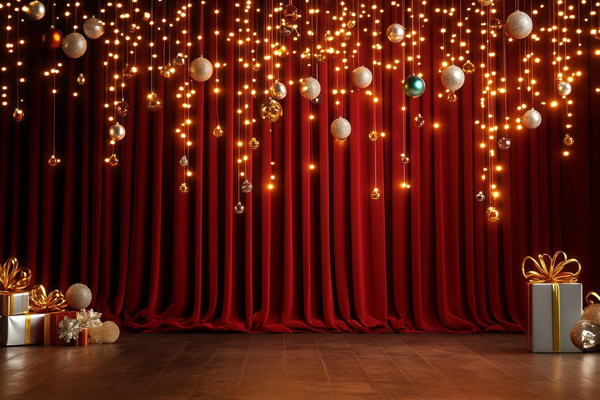 Décors De Scène De Noël Rideau De Boules Dorées Scintillantes Décor Intérieur De Noël RR68-90