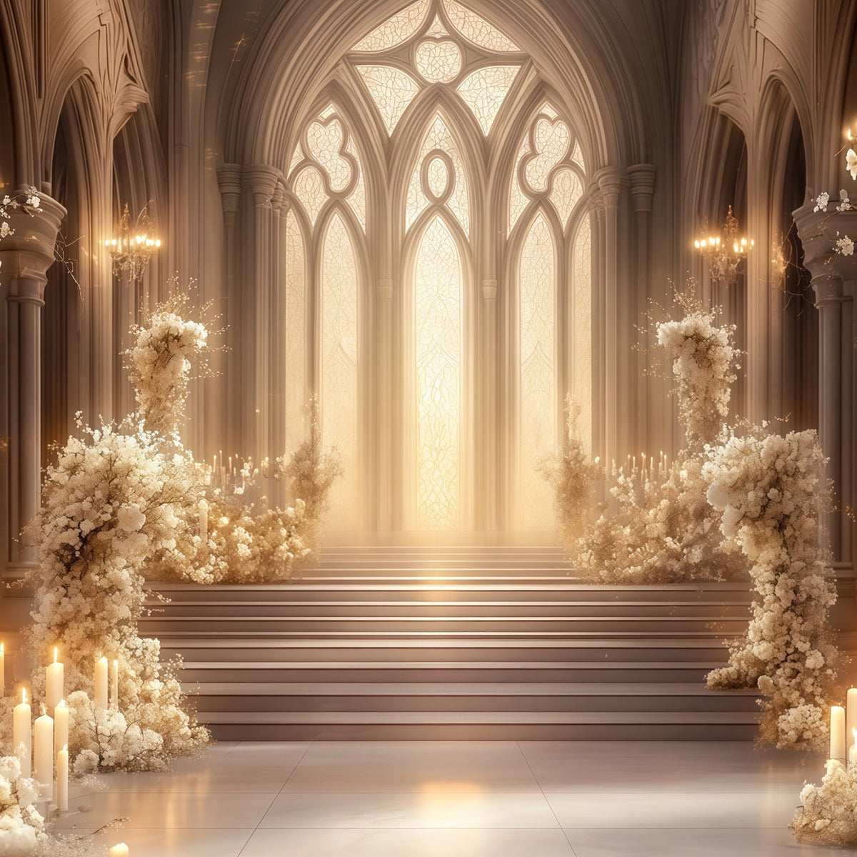 Décor De Noël D'Église Allée De La Cathédrale Florale Ivoire Fond De Noël Professionnel RR68-92