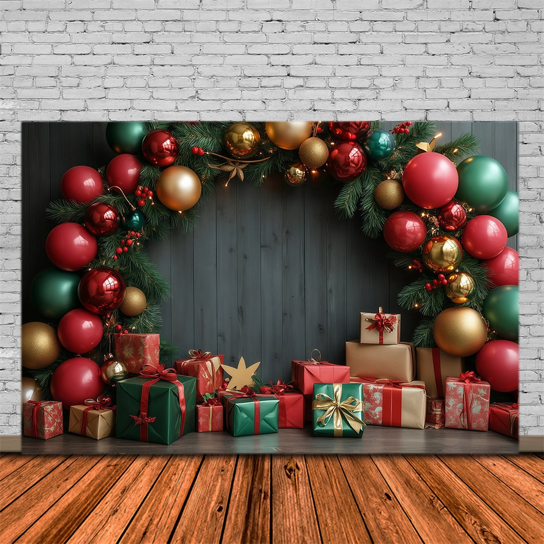 Décor Mural De Noël Arche À Cadeaux De Boules Festives Fond De Noël En Mousseline RR68-94