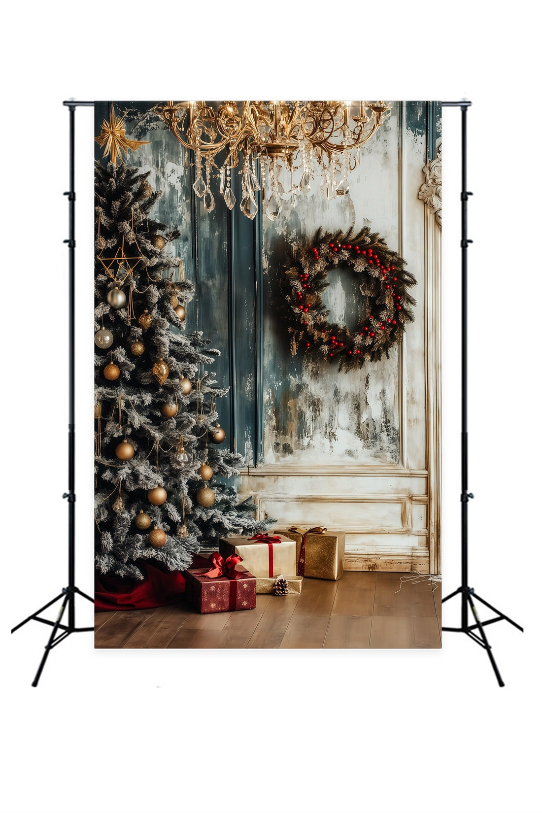 Décor En Bois De Noël Couronne De Lustre Givrée D'Angle Décors Photo De Noël RR69-1