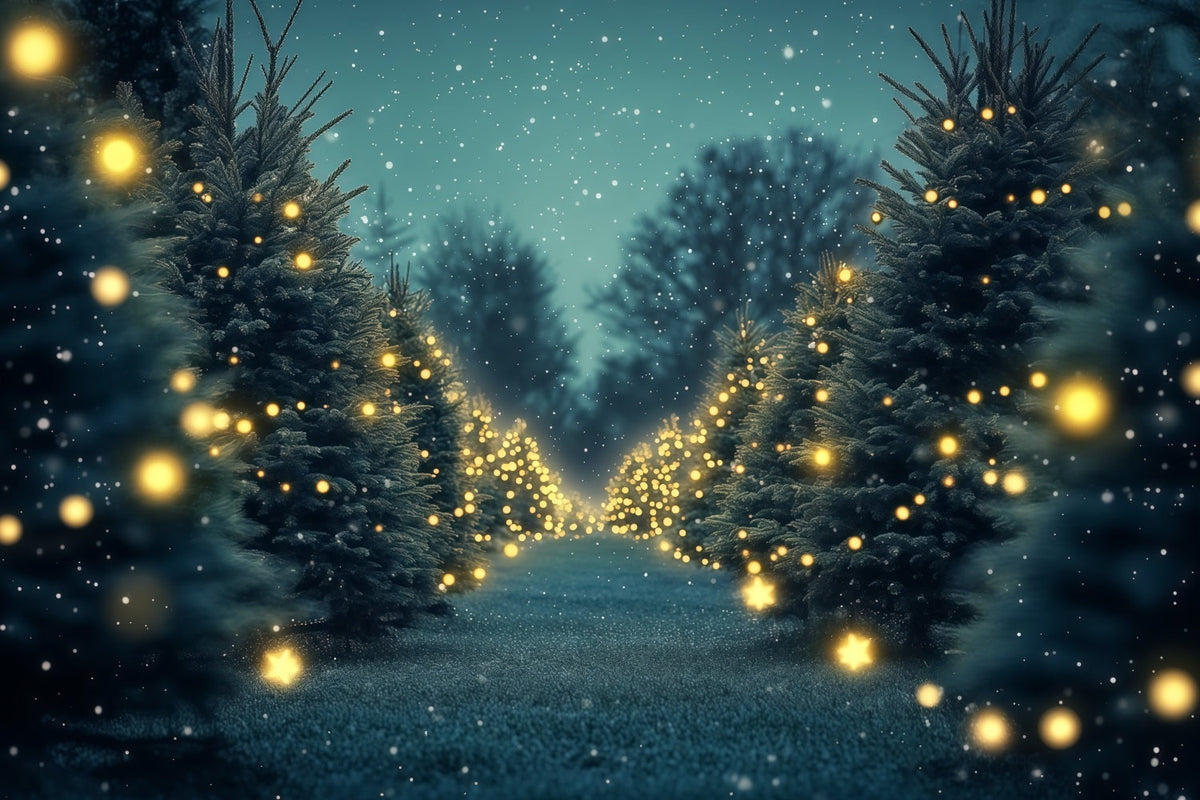 Fond De Sapin De Noël Chemin Lumineux Du Pin Scintillant Décor Mural De Noël RR69-102