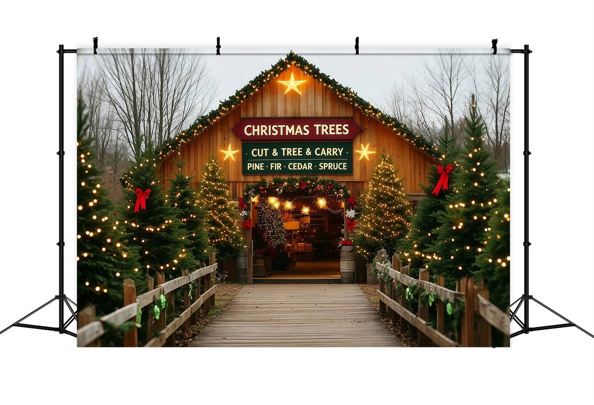 Décor De Ferme De Sapins De Noël Entrée De Porte De Grange Décors Muraux De Noël RR69-109