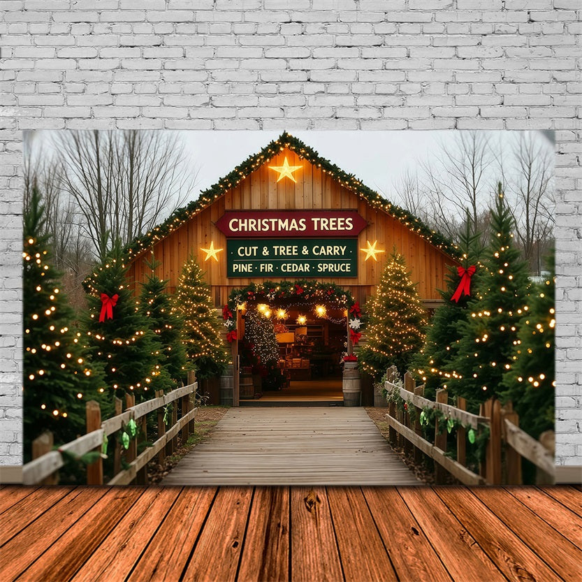 Décor De Ferme De Sapins De Noël Entrée De Porte De Grange Décors Muraux De Noël RR69-109