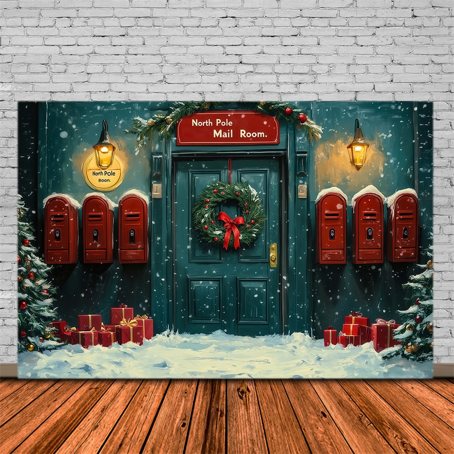 Décor De Noël Du Pôle Nord Porte De La Salle Du Courrier Enneigée Décors Photo De Noël RR69-14