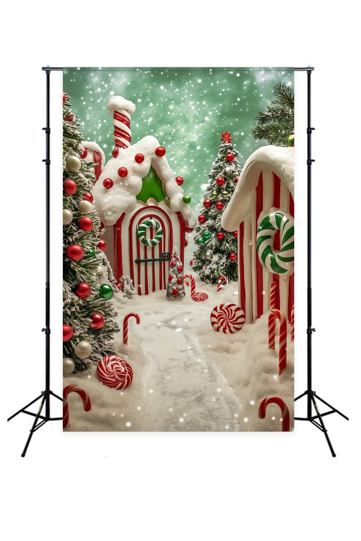 Décor De Noël Candyland Village De Pain D'Épice Enneigé Fond Photographique De Noël RR69-17
