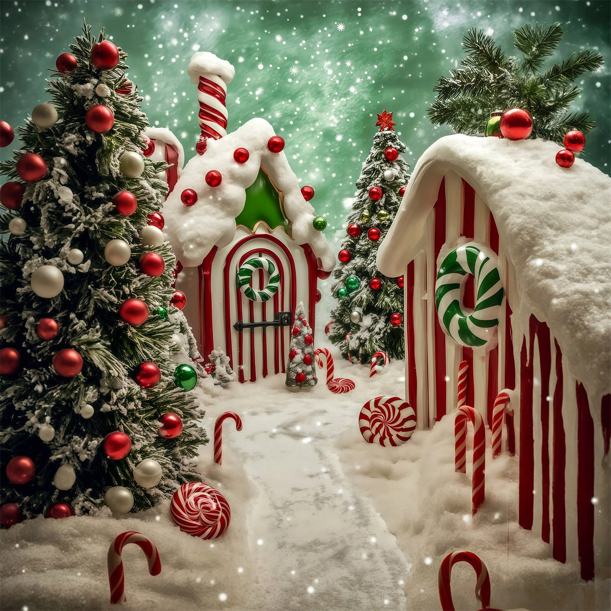 Décor De Noël Candyland Village De Pain D'Épice Enneigé Fond Photographique De Noël RR69-17
