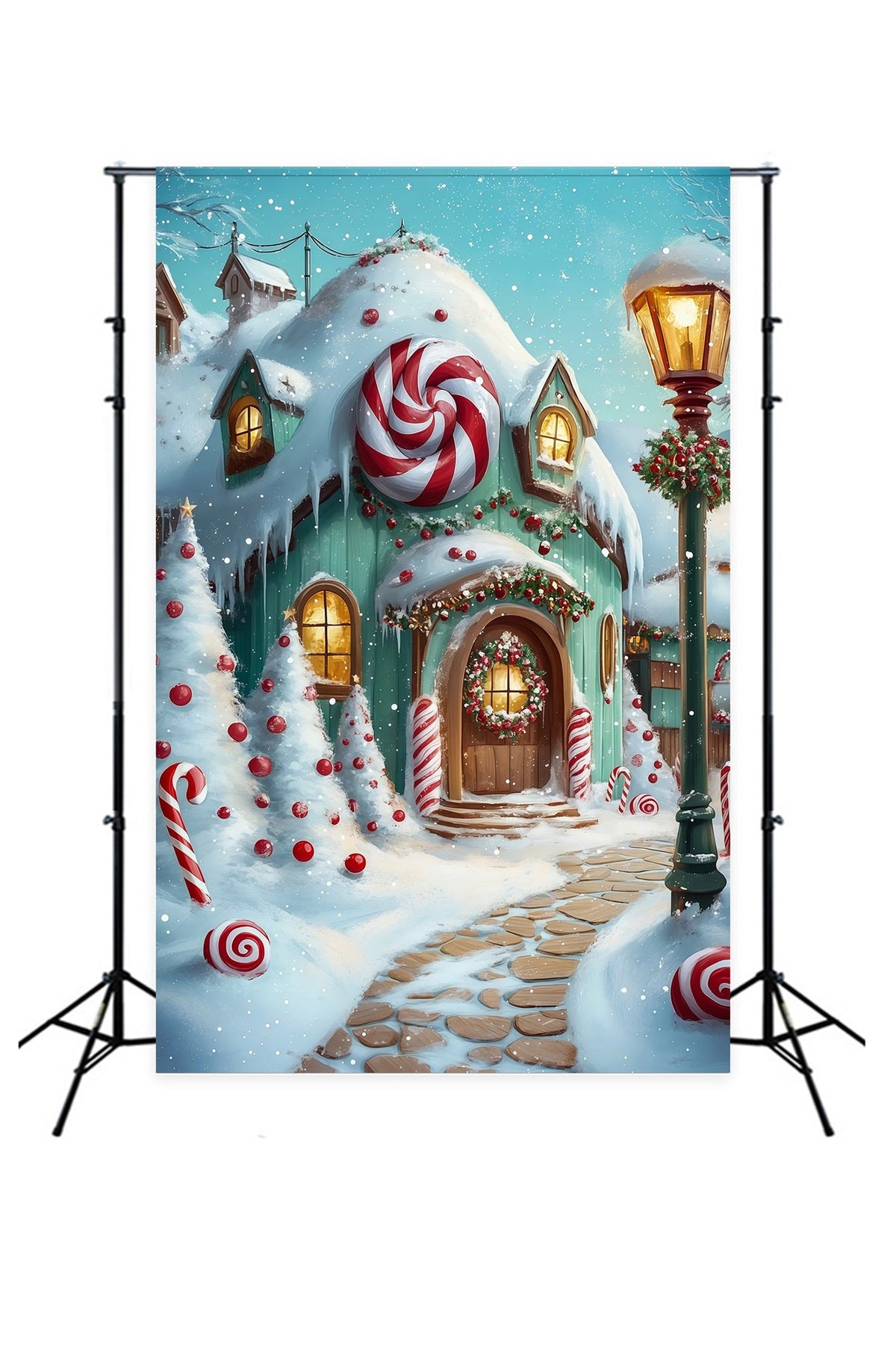 Décor De Bonbons De Noël Chemin Enneigé Des Chalets En Pain D'Épice Décor De Noël Intérieur RR69-18
