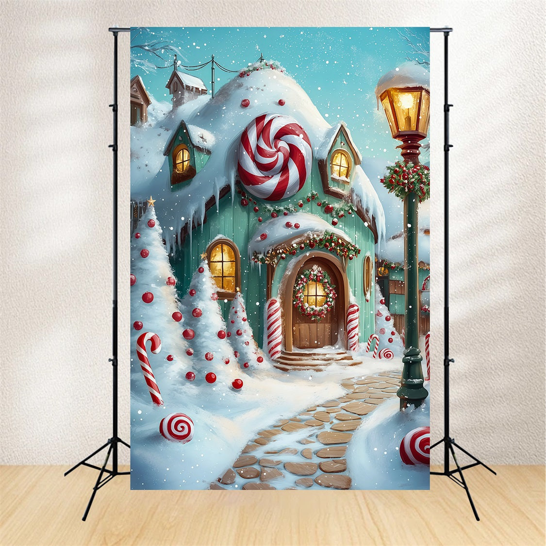 Décor De Bonbons De Noël Chemin Enneigé Des Chalets En Pain D'Épice Décor De Noël Intérieur RR69-18