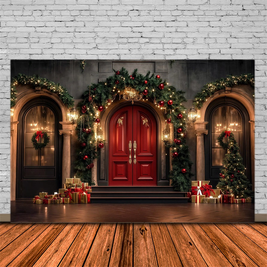 Arche De Noël En Toile De Fond Porte D'Entrée De Luxe Avec Guirlande Décors De Studio Pour Noël RR69-19