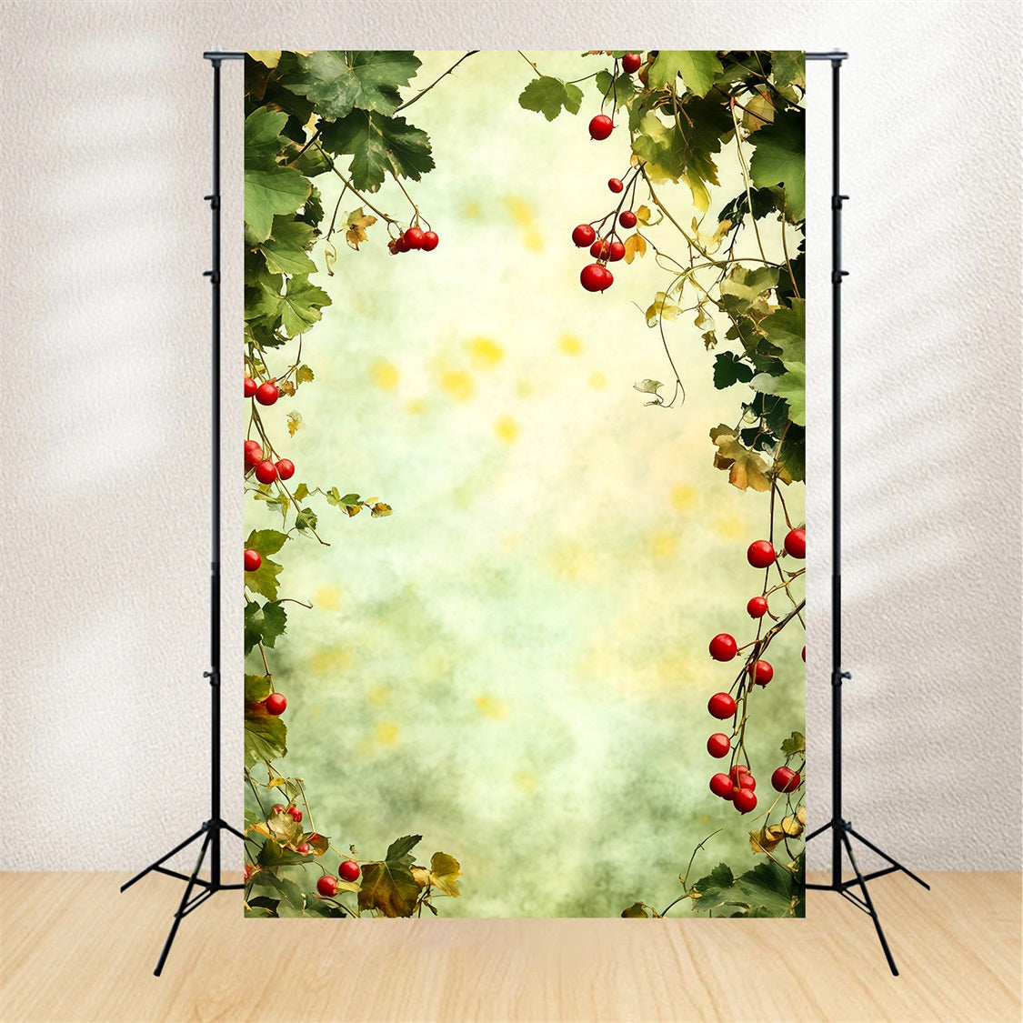 Décor De Verdure De Noël Cadre De Feuilles Vertes De Baies Fond Photo De Noël RR69-20