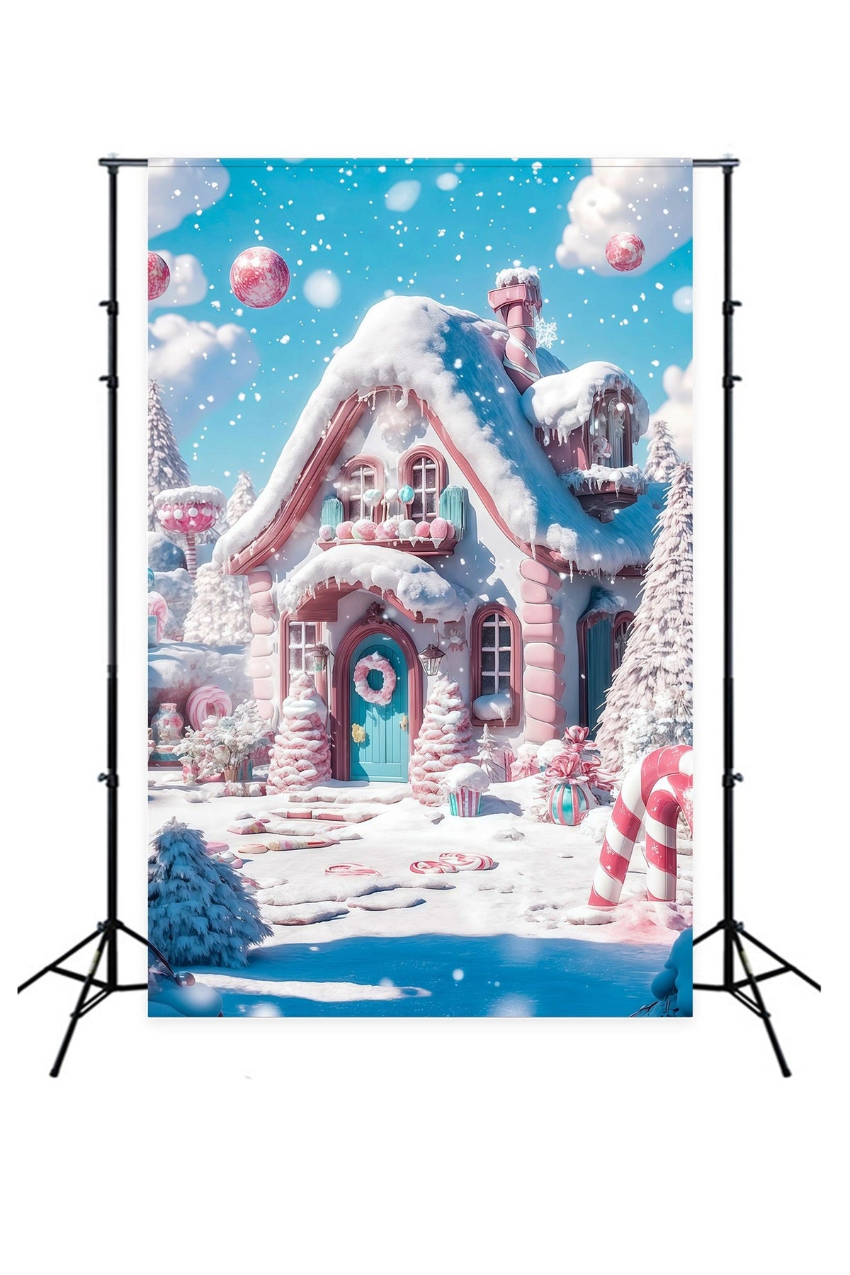 Décor De Noël Candyland Maison De Bonbons Rose Neigeux Fond De Noël Professionnel RR69-29