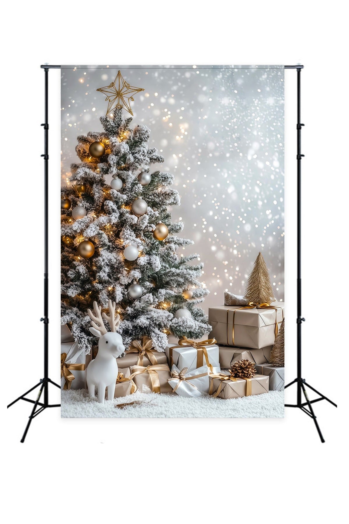 Fond Bokeh De Noël Présentoir À Cadeaux En Sapin Givré Toiles De Fond En Mousseline De Noël RR69-34