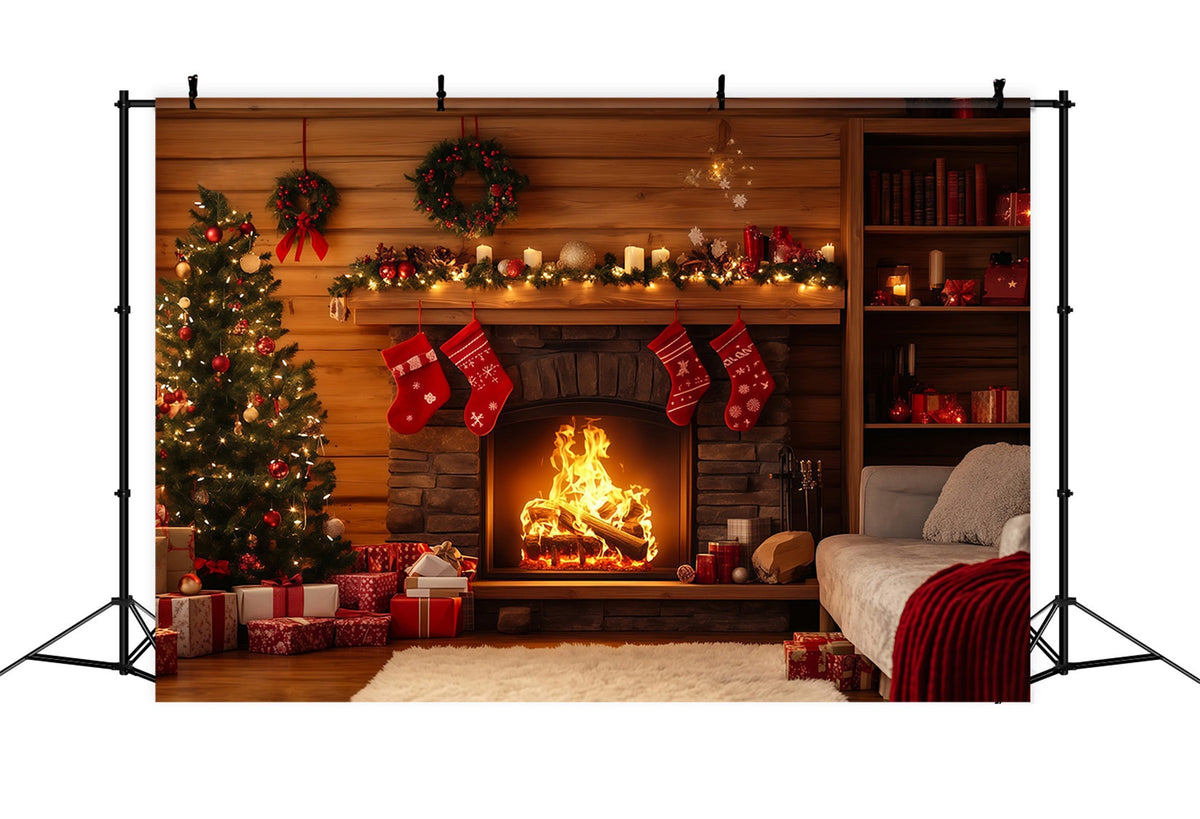 Décor De Noël Rustique Décoration De Bas De Cheminée De Chalet Décor Photographique De Noël RR69-40
