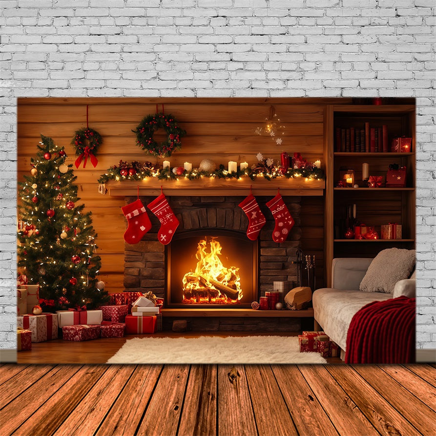 Décor De Noël Rustique Décoration De Bas De Cheminée De Chalet Décor Photographique De Noël RR69-40