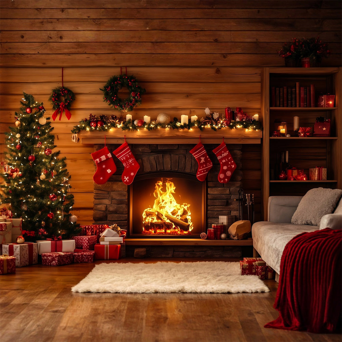 Décor De Noël Rustique Décoration De Bas De Cheminée De Chalet Décor Photographique De Noël RR69-40