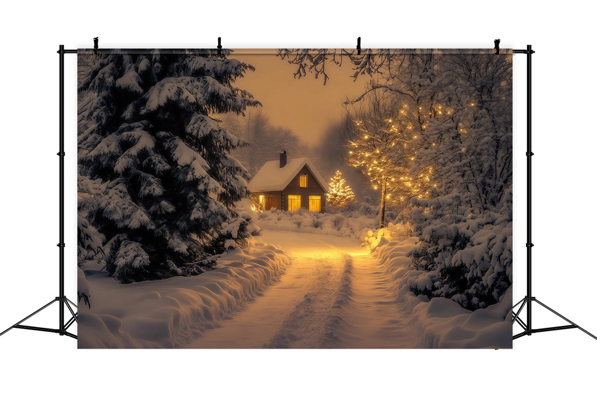 Décor De Noël D'Hiver Chemin Du Chalet Dans La Forêt Enneigée Fond Photo De Noël RR69-43