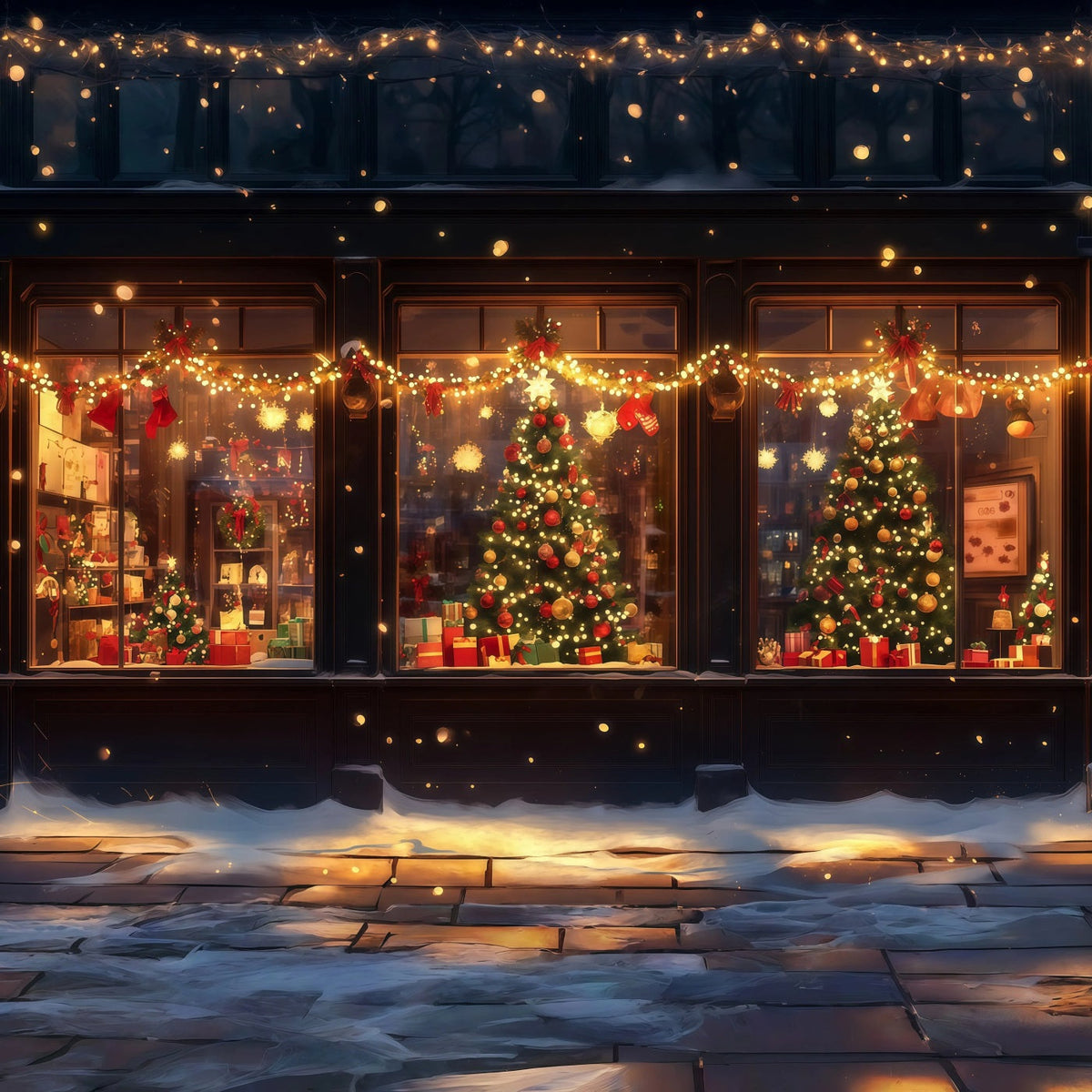 Décor De Magasin De Noël Vitrines D'Hiver Illuminées Décor Mural De Noël RR69-45