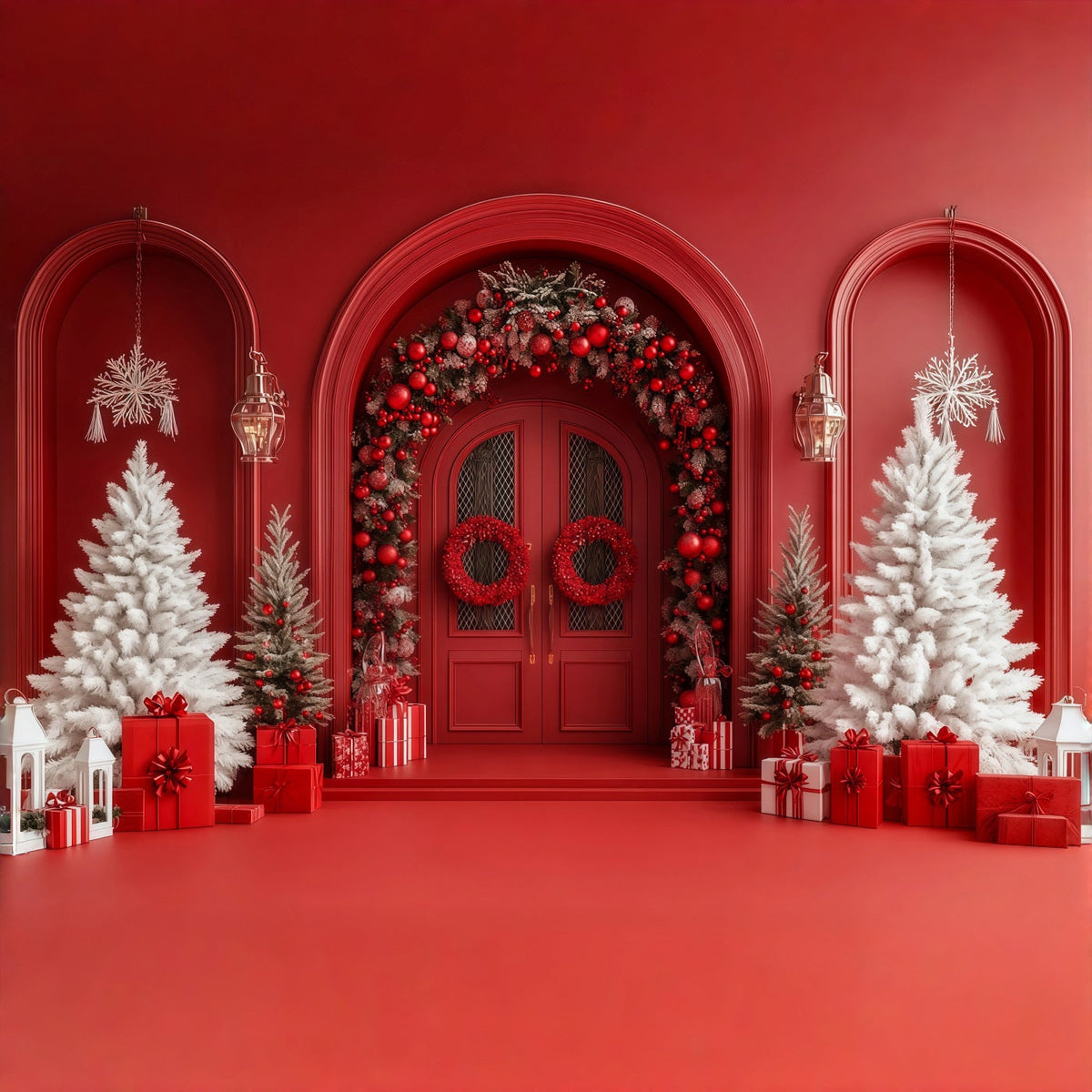 Arche De Noël En Toile De Fond Arche De Baies De La Porte Rouge Décors Photo De Noël RR69-51