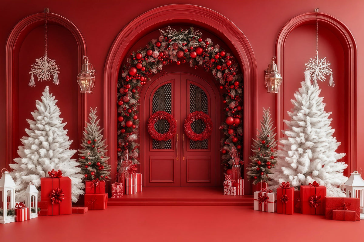 Arche De Noël En Toile De Fond Arche De Baies De La Porte Rouge Décors Photo De Noël RR69-51