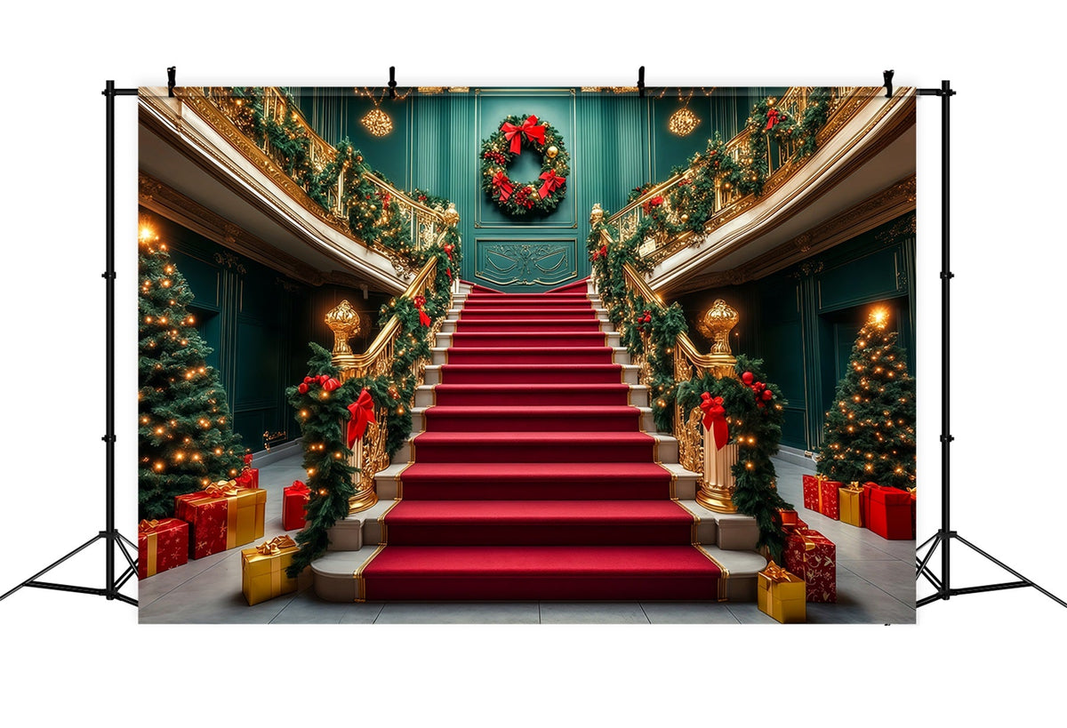 Décor De Noël Élégant Grand Escalier Avec Guirlande Entrée Décors Muraux De Noël RR69-52