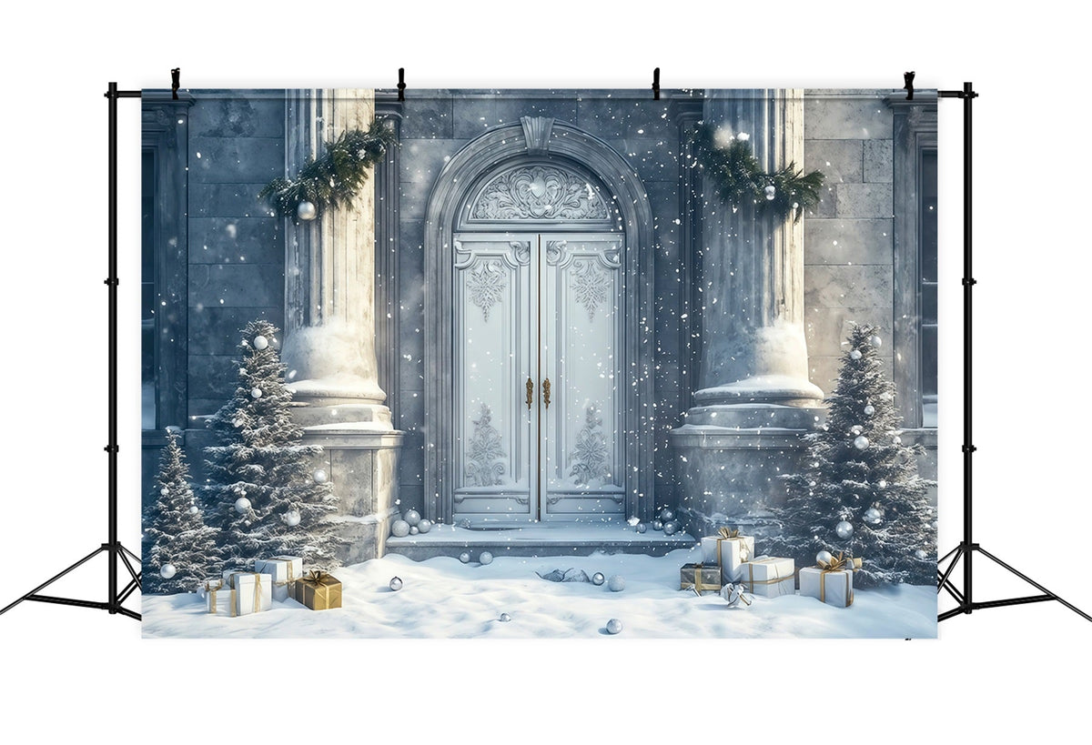 Décor De Maison De Noël Entrée Du Palais Enneigé Fond Photo De Noël RR69-57